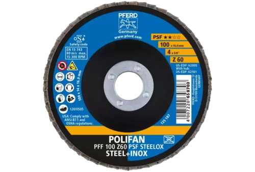 Ściernica listkowa POLIFAN PFF 100 × 16 mm płaska Z60 linia uniwersalna PSF STEELOX stal/stal nierdzewna 2