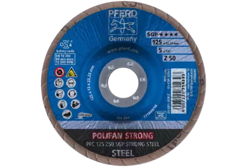Ściernica listkowa POLIFAN STRONG PFC 125 × 22,23 mm stożkowa Z50 linia specjalna SGP STEEL do stali 2