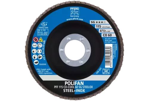 Ściernica listkowa POLIFAN PFF 115 × 22,23 mm płaska CO-COOL 60 SG STEELOX stal/stal nierdzewna 2