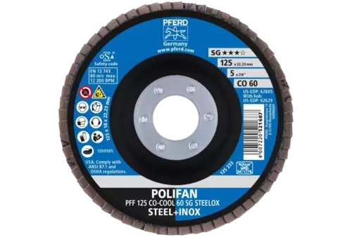 Ściernica listkowa POLIFAN PFF 125 × 22,23 mm płaska CO-COOL 60 SG STEELOX stal/stal nierdzewna 2
