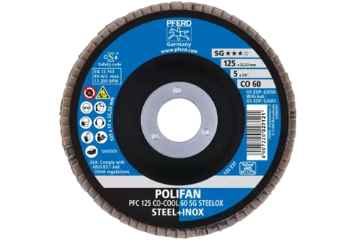 Ściernica listkowa POLIFAN PFC 125 × 22,23 mm stożkowa CO-COOL 60 SG STEELOX stal/stal nierdzewna 2