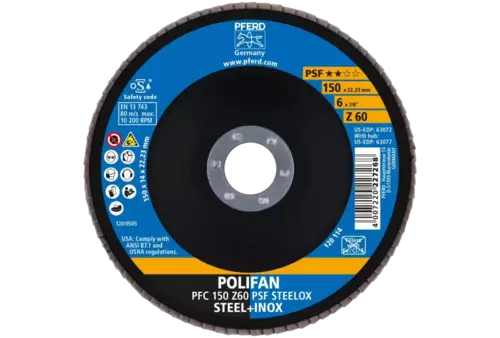 Ściernica listkowa POLIFAN PFC 150 × 22,23 mm stożkowa Z60 linia uniwersalna PSF STEELOX stal/stal nierdzewna 2