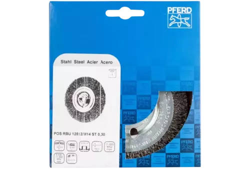 Szczotka tarczowa niepleciona RBU Ø125 × 12 mm M14 drut stalowy Ø0,30 do szlifierki kątowej 2