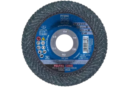Ściernica listkowa POLIFAN CURVE PFR 115 × 22,23 mm szerokość M Z40 SGP STEELOX do stali/stali nierdzewnej 2