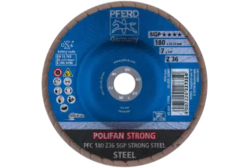 Ściernica listkowa POLIFAN STRONG PFC 180 × 22,23 mm stożkowa Z36 linia specjalna SGP STEEL do stali 2