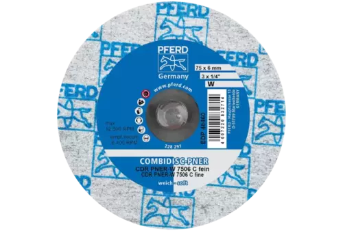 Prasowany wykrój włókninowy COMBIDISC CDR PNER Ø 75 mm miękki SIC drobnoziarnisty do wykańczania 3