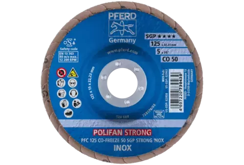 Ściernica listkowa POLIFAN STRONG PFC 125 × 22,23 mm stożkowa CO-FREEZE 50 SGP INOX do stali 2
