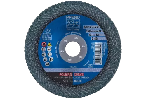 Ściernica listkowa POLIFAN CURVE PFR 150 × 22,23 mm szerokość M Z40 SGP STEELOX do stali/stali nierdzewnej 2