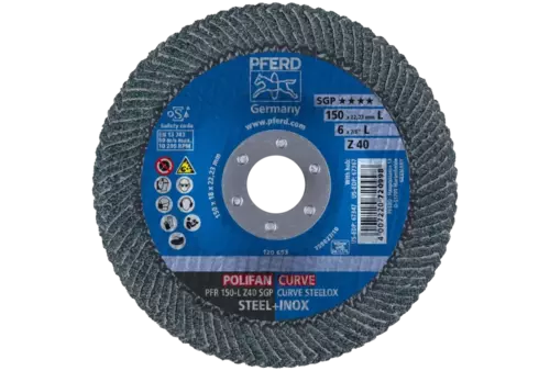 Ściernica listkowa POLIFAN CURVE PFR 150 × 22,23 mm szerokość L Z40 SGP STEELOX do stali/stali nierdzewnej 2