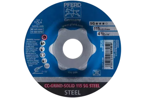 Tarcza do szlifowania metalu 115x22,23 CC-GRIND SOLID SG STEEL wypukła Pferd 64185115 5