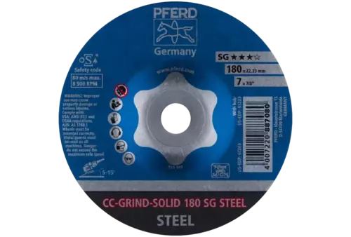 Tarcza do szlifowania metalu 180x22,23 CC-GRIND SOLID SG STEEL wypukła Pferd 64185180 2