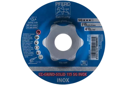 Tarcza do szlifowania metalu 115x22,23 CC-GRIND SOLID SG INOX wypukła Pferd 64186115 2