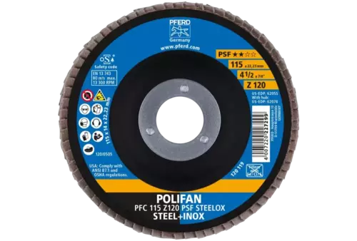 Ściernica listkowa POLIFAN PFC 115 × 22,23 mm stożkowa Z120 linia uniwersalna PSF STEELOX stal/stal nierdzewna 2