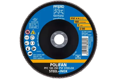 Ściernica listkowa POLIFAN PFC 180 × 22,23 mm stożkowa Z80 linia uniwersalna PSF STEELOX stal/stal nierdzewna 2
