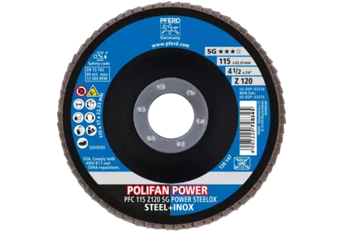 Ściernica listkowa POLIFAN POWER PFC 115 × 22,23 mm stożkowa Z120 SG STEELOX stal/stal nierdzewna 2