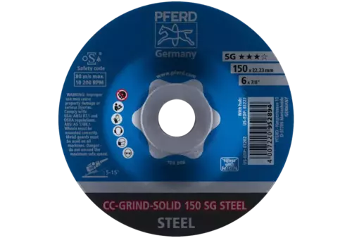 Tarcza do szlifowania metalu 150x22,23 CC-GRIND SOLID SG STEEL wypukła Pferd 64185150 2
