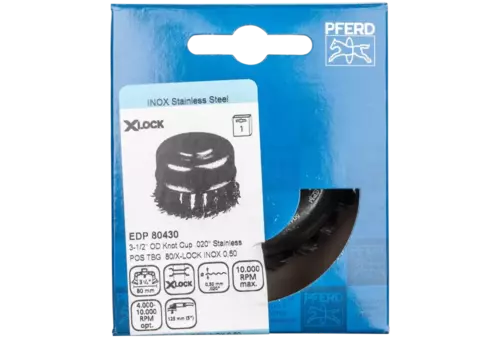 Szczotka garnkowa pleciona TBG Ø 80 mm, otwór 22,2 mm/X-LOCK drut ze stali szlachetnej Ø 0,50 mm do szlifierki kątowej 2