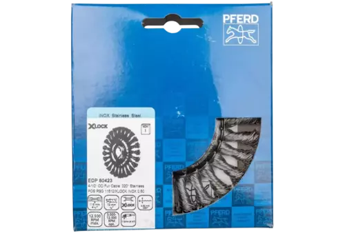 Szczotka tarczowa pleciona RBG Ø 115 × 12 otwór 22,2 mm / X-LOCK drut ze stali nierdzewnej Ø 0,50 mm do szlifierki kątowej 2
