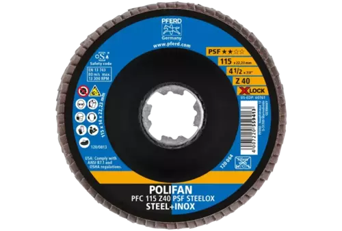 Ściernica listkowa POLIFAN PFC 115 mm X-LOCK stożkowa Z40 linia uniwersalna PSF STEELOX stal/stal nierdzewna 2