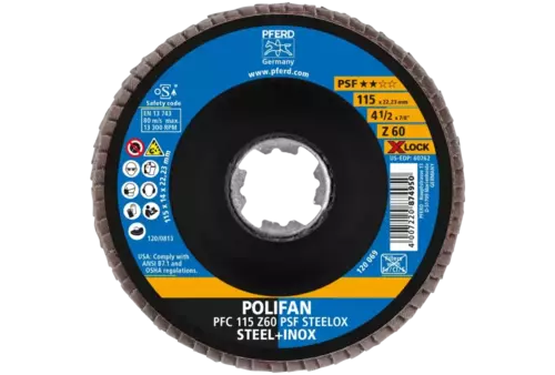 Ściernica listkowa POLIFAN PFC 115 mm X-LOCK stożkowa Z60 linia uniwersalna PSF STEELOX stal/stal nierdzewna 2