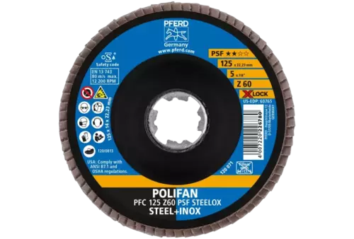 Ściernica listkowa POLIFAN PFC 125 mm X-LOCK stożkowa Z60 linia uniwersalna PSF STEELOX stal/stal nierdzewna 2