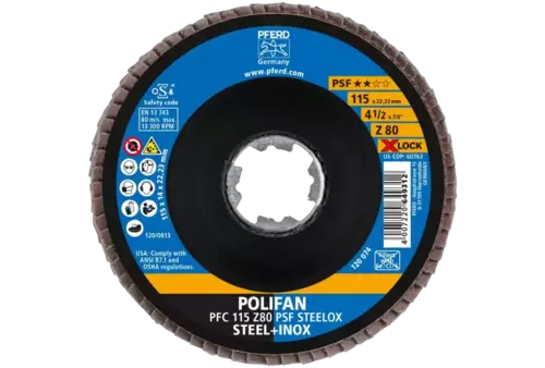 Ściernica listkowa POLIFAN PFC 115 mm X-LOCK stożkowa Z80 linia uniwersalna PSF STEELOX stal/stal nierdzewna 2