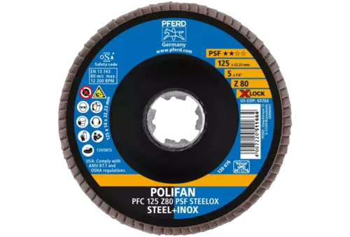 Ściernica listkowa POLIFAN PFC 125 mm X-LOCK stożkowa Z80 linia uniwersalna PSF STEELOX stal/stal nierdzewna 2