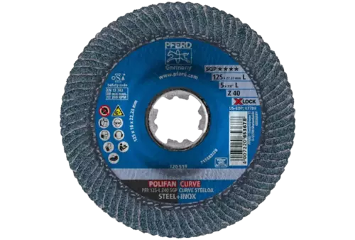Ściernica listkowa POLIFAN CURVE PFR 125 mm X-LOCK szerokość L Z40 SGP STEELOX do stali/stali nierdzewnej 2