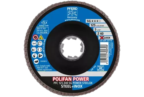 Ściernica listkowa POLIFAN POWER PFC 125 mm X-LOCK stożkowa Z40 SG STEELOX stal/stal nierdzewna 2