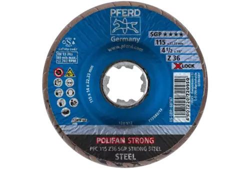 Ściernica listkowa POLIFAN STRONG PFC 115 mm X-LOCK stożkowa Z36 SGP STEEL do stali 2
