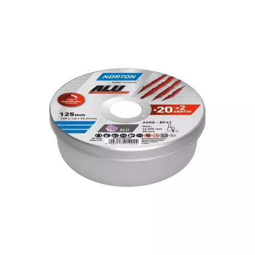 Zestaw 20 szt. tarcz do cięcia aluminium 125x1x22,23 płaska ALU Norton 66252850705 + 2 sztuki GRATIS 2