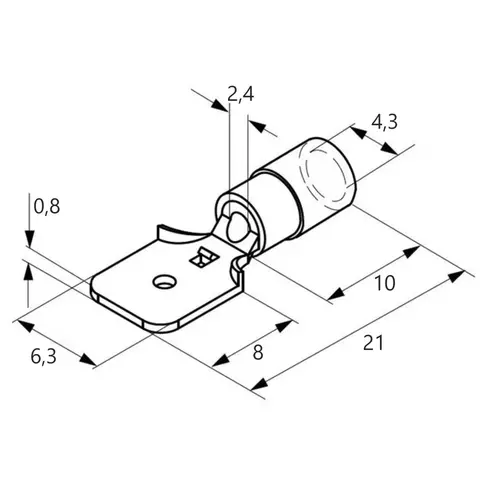 Wsuwka izolowana z antywibracyjną tulejką miedzianą, 2.5-6.3/0.8, pvc, zakres 1.5-2.5 mm2, niebieska, opakowanie 25 sztuk model 2