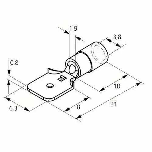 Wsuwka izolowana z antywibracyjną tulejką miedzianą, 1.5-6.3/0.8, pvc, zakres 0.25-1.5 mm2, czerwona, opakowanie blister 10 sztu 2