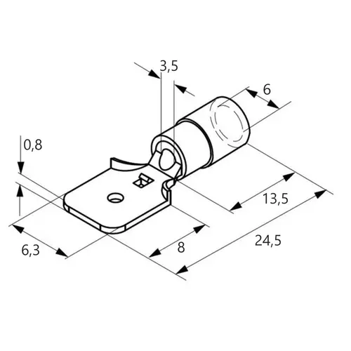 Wsuwka izolowana z antywibracyjną tulejką miedzianą, 6-6.3/0.8, pvc, zakres 4-6 mm2, żółta, opakowanie 50 sztuk model BM00380 2