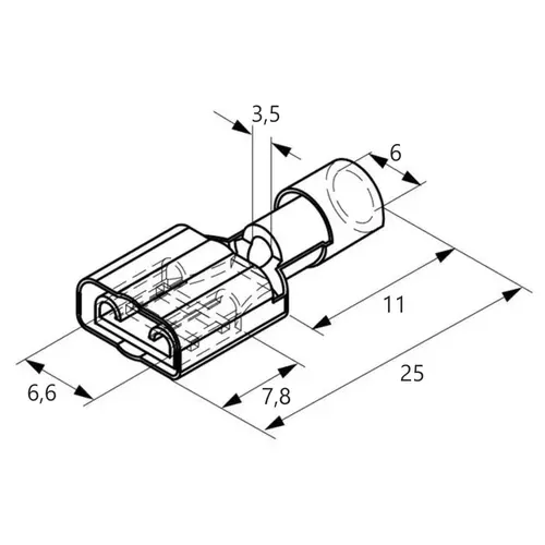 Nasuwka całkowicie izolowana z antywibracyjną tulejką miedzianą, 6-6.3/0.8, pvc, zakres 4-6 mm2, żółty, opakowanie 50 sztuk mode 2