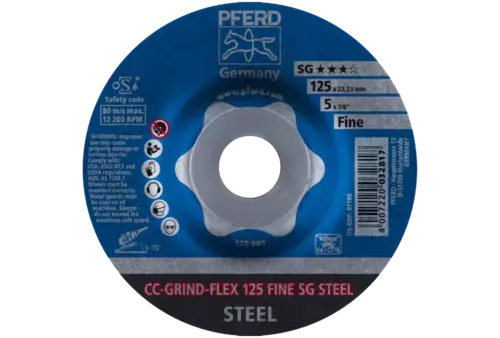 Tarcza do szlifowania metalu 125x22,23 CC-GRIND FLEX SG STEEL wypukła Pferd 64187125 2
