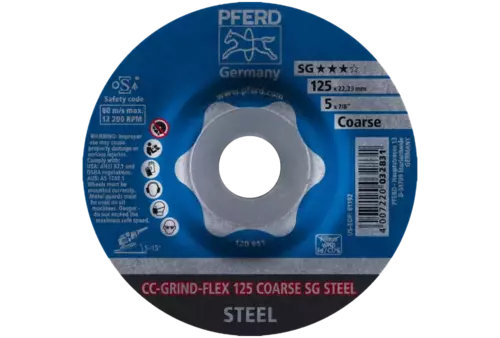 Tarcza do szlifowania metalu 125x22,23 CC-GRIND FLEX SG STEEL wypukła Pferd 64188125 2