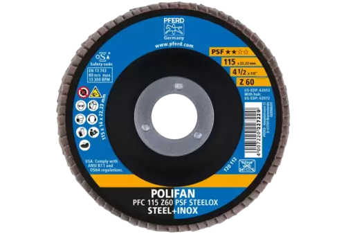 Ściernica listkowa POLIFAN PFC 115 × 22,23 mm stożkowa Z60 linia uniwersalna PSF STEELOX stal/stal nierdzewna 2