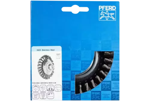 Szczotka stożkowa pleciona KBG Ø 125 × 15 mm M14 drut ze stali nierdzewnej Ø 0,35 mm do szlifierki kątowej 2
