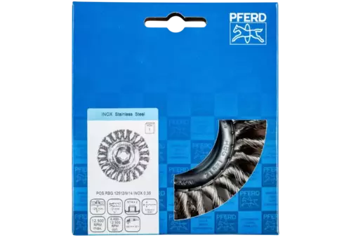 Szczotka tarczowa pleciona RBG Ø 125 × 12 mm M14 drut ze stali nierdzewnej Ø 0,35 mm do szlifierki kątowej 2