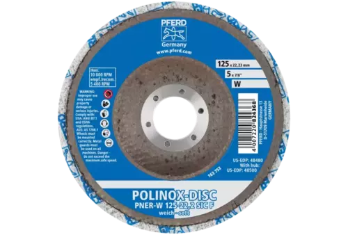 Dysk z włókniny prasowanej POLINOX PNER Ø 125 mm do otworu Ø 22,23 mm miękki SIC drobnoziarnisty do wykańczania 3
