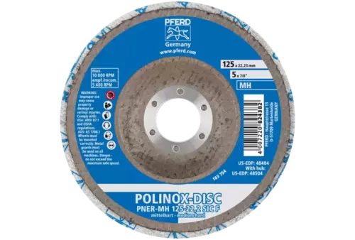 Dysk z włókniny prasowej POLINOX PNER Ø 125 mm do otworu Ø 22,23 mm średnio twardy SIC drobnoziarnisty do wykańczania 3