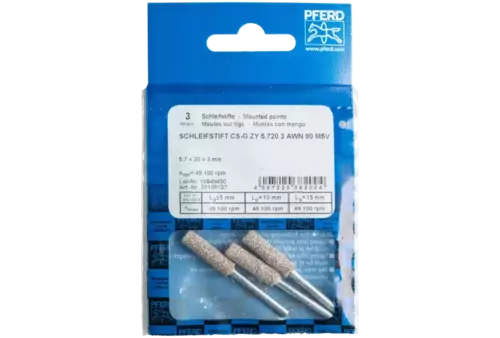 Ściernica trzpieniowa CAIN SHARP CS-G kształt walcowy Ø 5,7 × 20 mm trzpień Ø 3 mm A80 do ostrzenia łańcuchów pił łańcuchowych 2