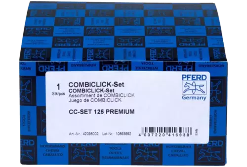 Zestaw tarcz fibrowych COMBICLICK z ziarnem ceramicznym Ø 125 mm CO-COOL 36, 60, 80, 120 z talerzem podporowym CC-H-GT do stali 2