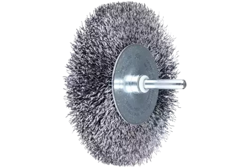 Szczotka tarczowa niepleciona RBU Ø100 × 15 mm trzpień Ø6 mm drut stalowy Ø0,30 2