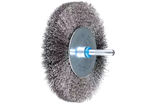Szczotka tarczowa niepleciona RBU Ø100 × 15 mm trzpień Ø6 mm drut ze stali nierdzewnej Ø0,20 2