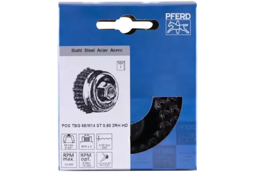 Szczotka garnkowa POS 2-rzędowa pleciona TBG HD Ø 65 mm M14, drut stalowy Ø 0,50 mm, do szlifierki kątowej 2