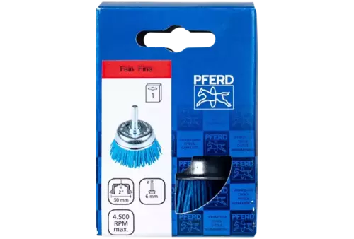 Szczotka garnkowa niepleciona TBU Ø 50 mm trzpień Ø 6 mm włókno BLUE Ø 1,10 mm ziarno 180 wiertarki 2