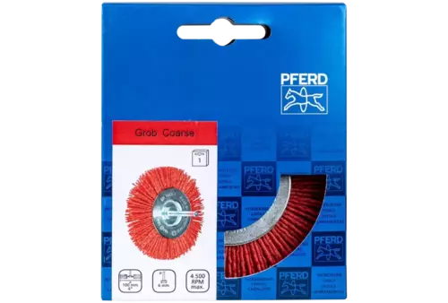 Szczotka tarczowa niepleciona RBU Ø100 mm trzpień Ø6 mm włókno RED Ø1,27 ziarno 80 2