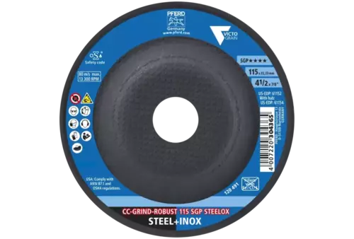 Tarcza do szlifowania metalu 115x22,23 CC-GRIND ROBUST SGP STEELOX wypukła Pferd 64195116 2